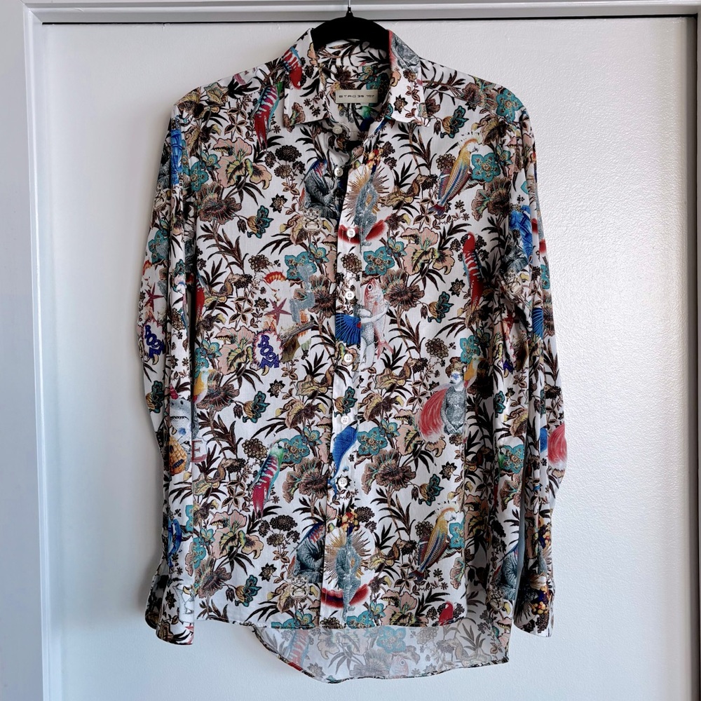 Etro Mens Button Down Shirt EU39 Jungle Animal Print Long Sleeve